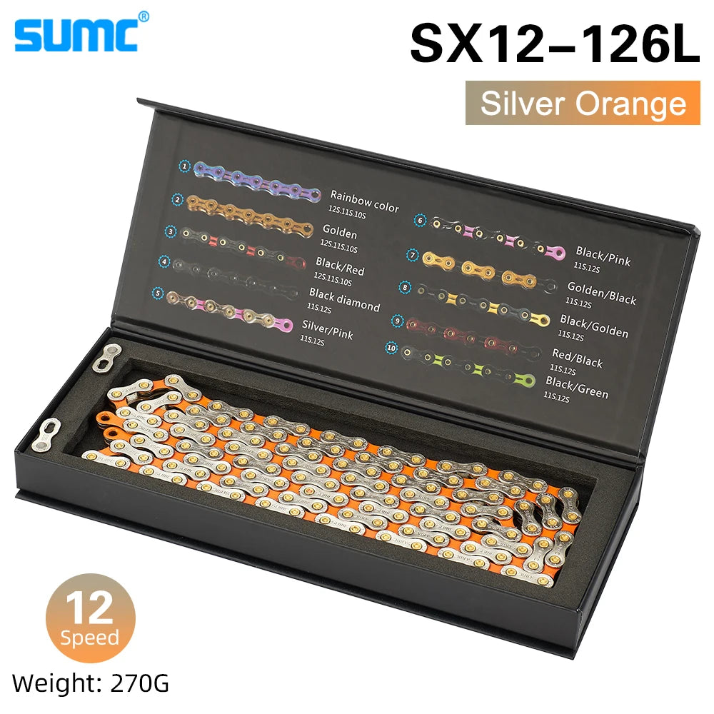 Bicycle Chain SUMC 12Speed Diamond Color Bike Chain MTB Mountain Road Bike UltraLight and Durable 12S Missing Link Chain 12V
