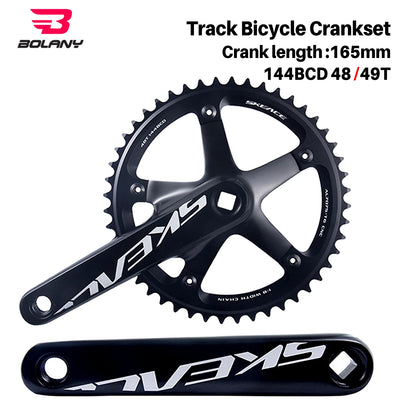 SKEACE Track cycling Crankset 144BCD Square Hole Crank Aluminum Alloy Single Speed Crank Chainwheel 165mm 48/49T Crankset