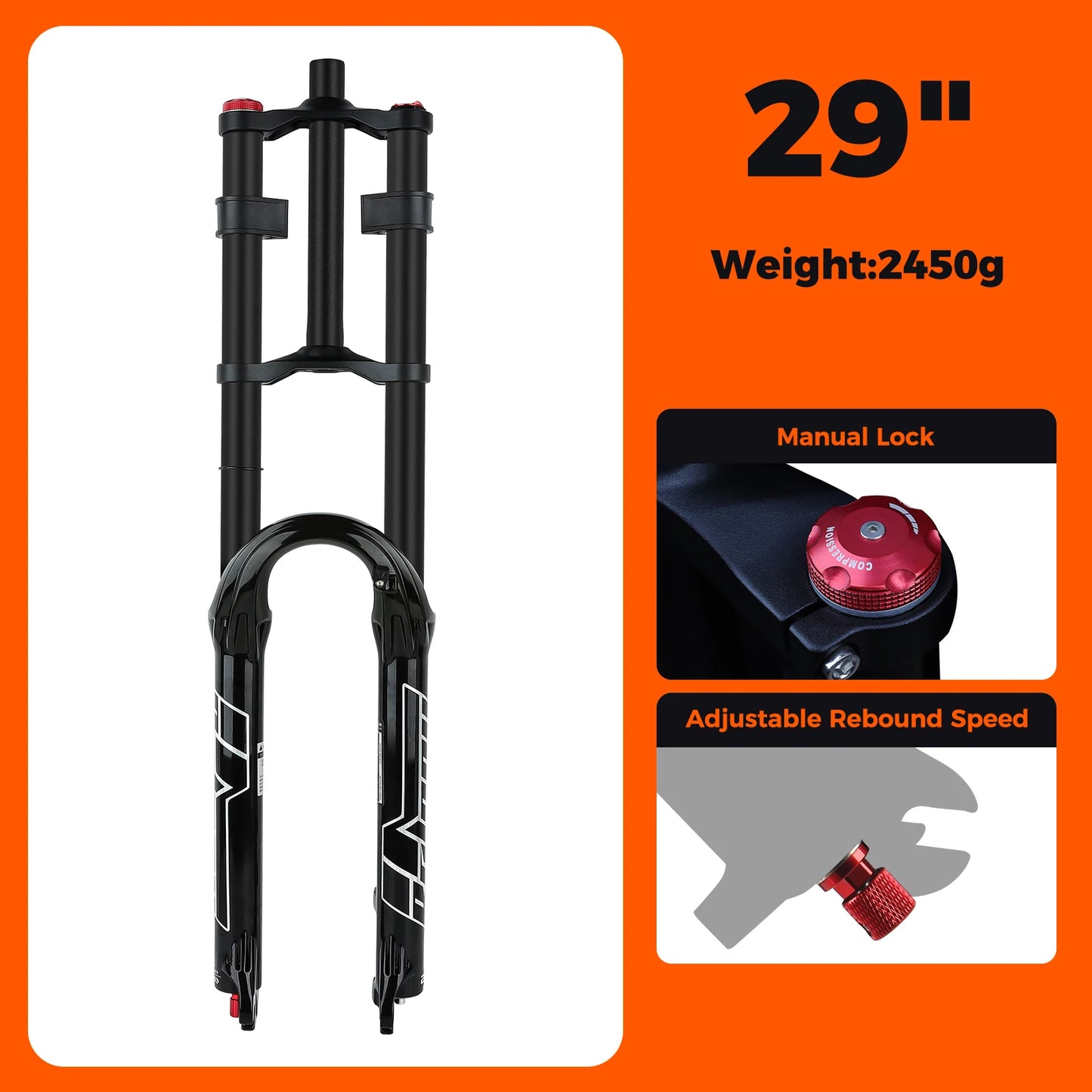BOLANY Double Crown Bicycle Air Fork 27.5 29 inch MTB Air Suspension 9x100mm Quick Release Axle Sponge Lubrication Bike Fork