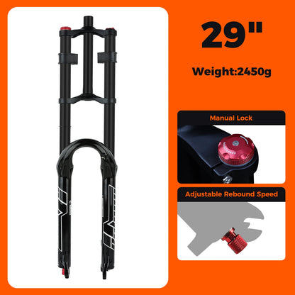 BOLANY Double Crown Bicycle Air Fork 27.5 29 inch MTB Air Suspension 9x100mm Quick Release Axle Sponge Lubrication Bike Fork