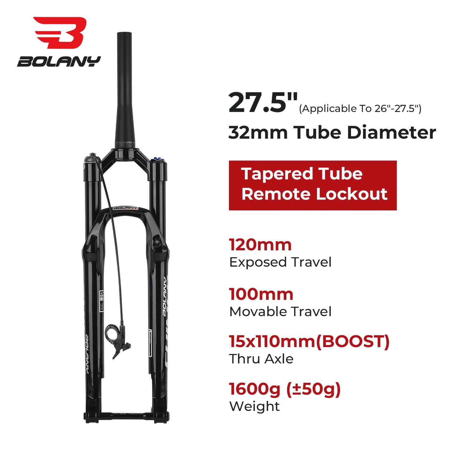 BOLANY MTB Air Fork 27.5 29Inch Air Oil Suspension Boost 15x110 Thru Axle Lightweight Bike Fork R29 Damping Rebound Adjustable
