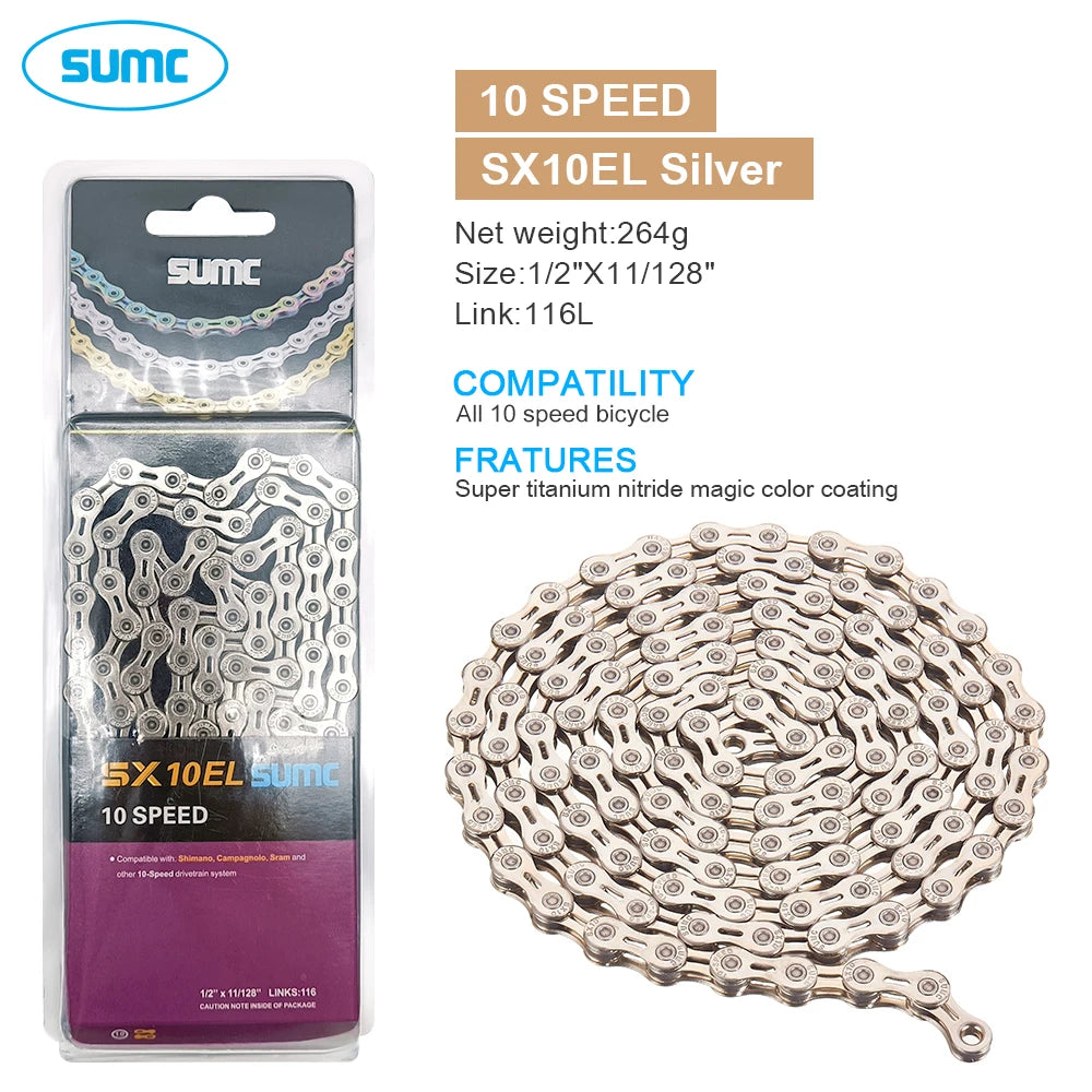 SUMC Bicycle Chain 9 10 11 12 Speed 9s 10s 11s 12s Titanium Ultralight MTB Mountain Road Bike Chains Gold Rainbow Bike Chain