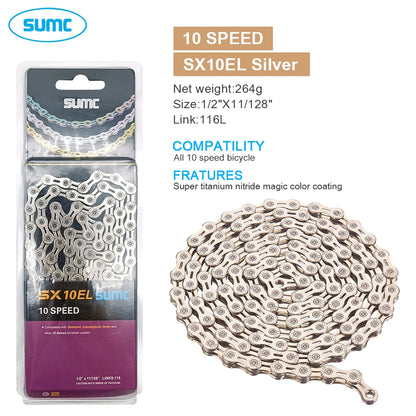 SUMC Bicycle Chain 9 10 11 12 Speed 9s 10s 11s 12s Titanium Ultralight MTB Mountain Road Bike Chains Gold Rainbow Bike Chain