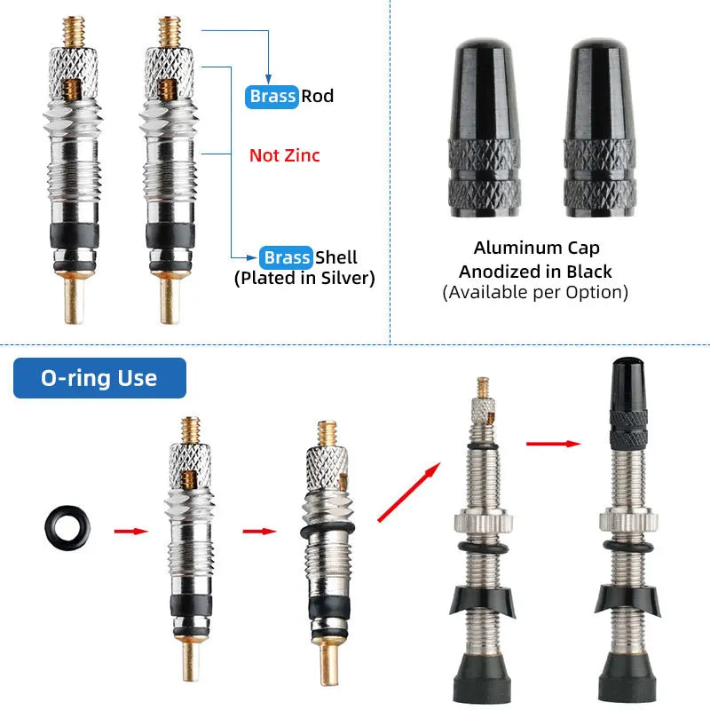 Bicycle No Tube Presta/FV Valve Brass/Alloy Stem Detachable Brass Core 40-120mm Road Bike Tubeless  Core Tool