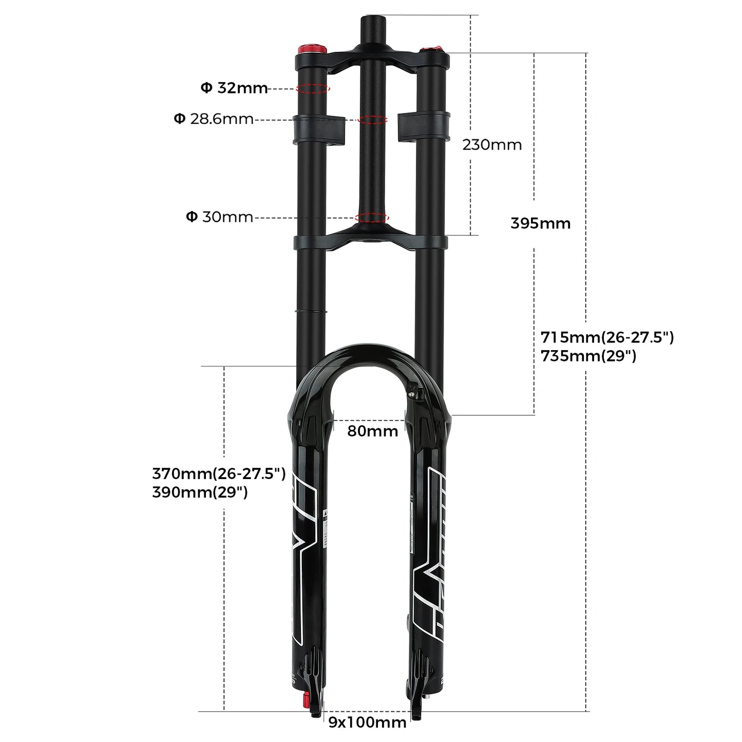 BOLANY Double Crown Bicycle Air Fork 27.5 29 inch MTB Air Suspension 9x100mm Quick Release Axle Sponge Lubrication Bike Fork