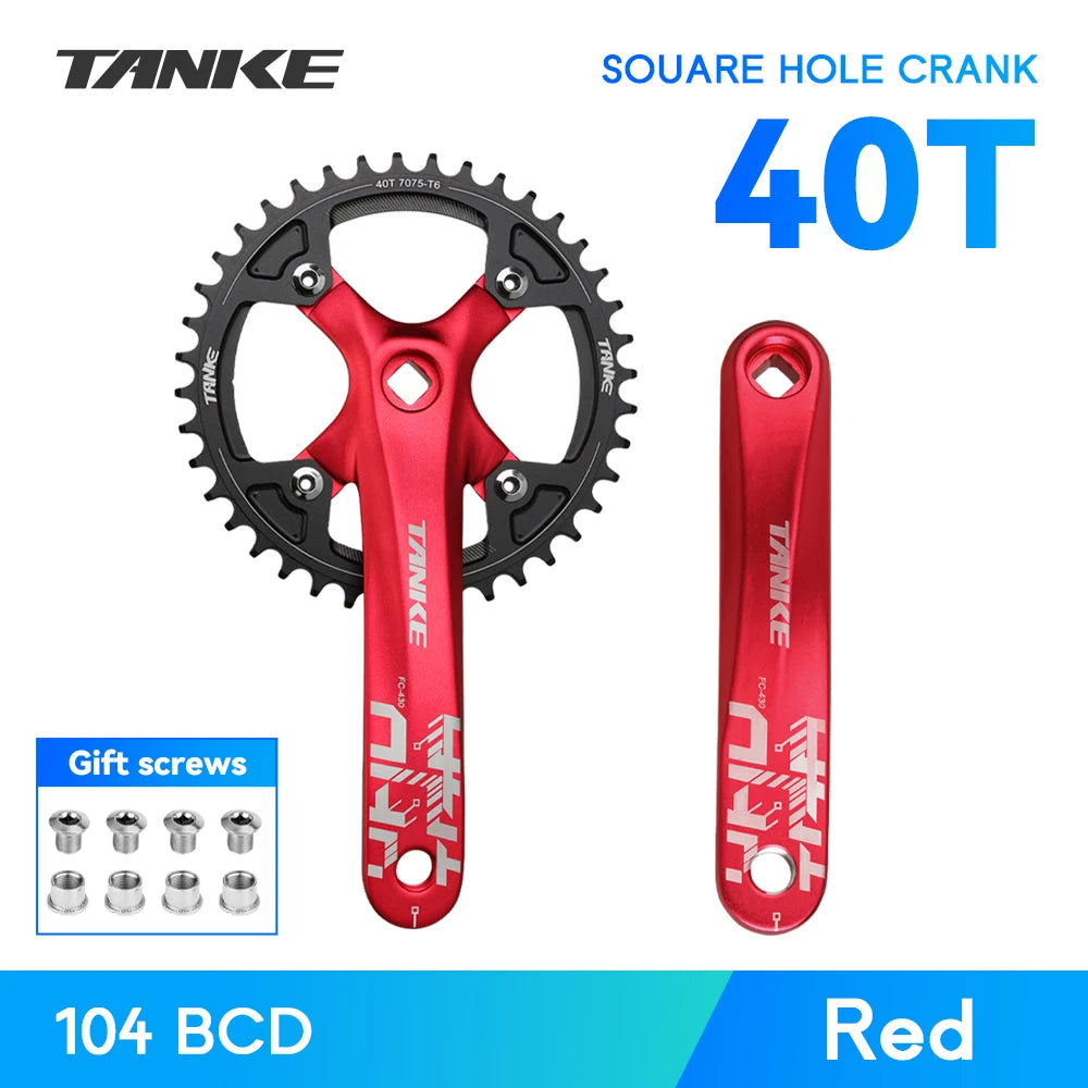 TANKE Bicycle Crank Square Hole Sprocket 104BCD 170mm Red Black Crank Round 32/34/36/38/40/42/44T Narrow Chainrings MTB Crankset