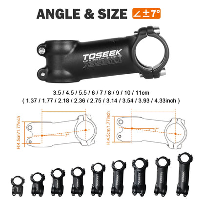 TOSEEK Bicycle Handlebar Stem 60/70/80/90/100mm MTB Stem 28.6mm 31.8mm Negative Power Mtb Lightweight Road Bike Table