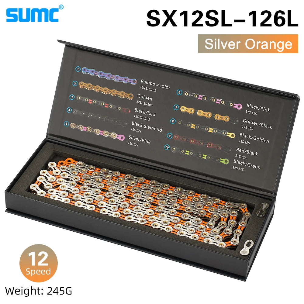 Bicycle Chain SUMC 12Speed Diamond Color Bike Chain MTB Mountain Road Bike UltraLight and Durable 12S Missing Link Chain 12V