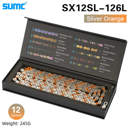 Bicycle Chain SUMC 12Speed Diamond Color Bike Chain MTB Mountain Road Bike UltraLight and Durable 12S Missing Link Chain 12V