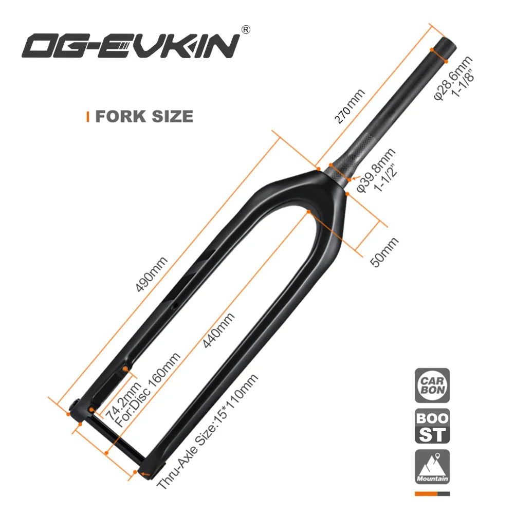 OG-EVKIN FK-007 29er 15x110mm Thru Axle Black Carbon Mountain Bicycle Fork 1-1/8-1-1/2" MTB Forks Bike Parts Bicycle accessories