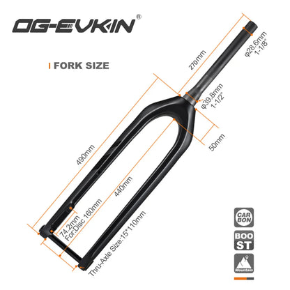 OG-EVKIN FK-007 29er 15x110mm Thru Axle Black Carbon Mountain Bicycle Fork 1-1/8-1-1/2" MTB Forks Bike Parts Bicycle accessories