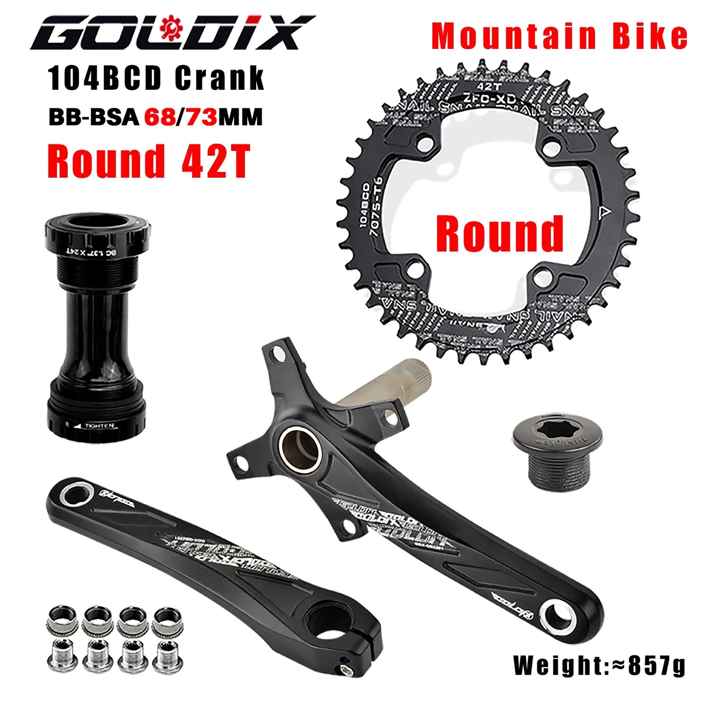 GOLDIX 104BCD Wide and narrow teeth bicycle crankset 170/175mm crank Round/Oval chain ring 32T/34T/36T/38T Bicycle crankset