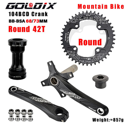 GOLDIX 104BCD Wide and narrow teeth bicycle crankset 170/175mm crank Round/Oval chain ring 32T/34T/36T/38T Bicycle crankset
