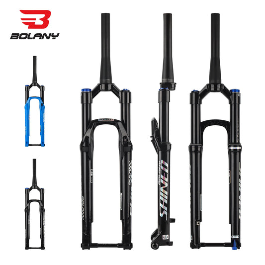BOLANY MTB Air Fork 26/27.5/29 Inch Tapered Suspension Fork Rebound Adjustable 15x110mm Boost MTB Air Fork Thru Axle Disc Brake