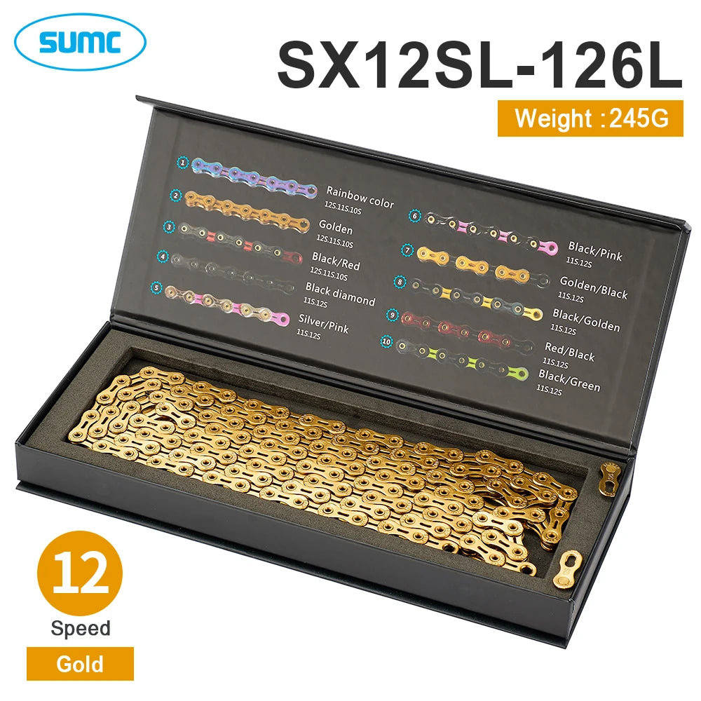 SUMC Bicycle Chain 9 10 11 12 Speed 9s 10s 11s 12s Titanium Ultralight MTB Mountain Road Bike Chains Gold Rainbow Bike Chain