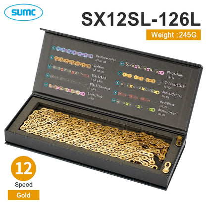 SUMC Bicycle Chain 9 10 11 12 Speed 9s 10s 11s 12s Titanium Ultralight MTB Mountain Road Bike Chains Gold Rainbow Bike Chain