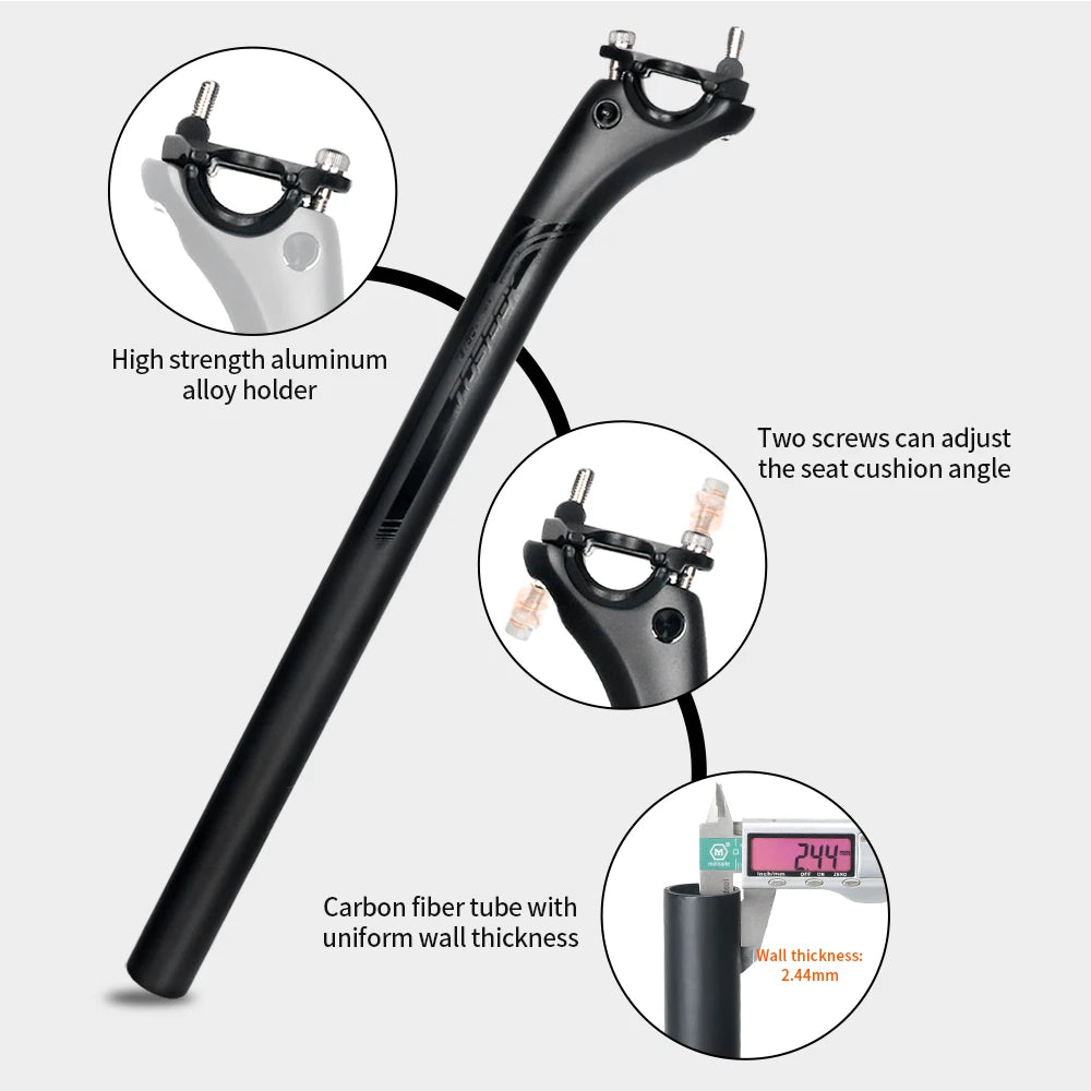 TOSEEK Carbon Seatpost 27.2/31.6mm 400mm Offset 20mm Matte Black MTB Road Bike Bicycle Seat Post Parts