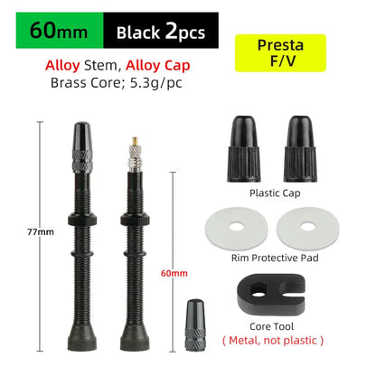 Bicycle No Tube Presta/FV Valve Brass/Alloy Stem Detachable Brass Core 40-120mm Road Bike Tubeless  Core Tool