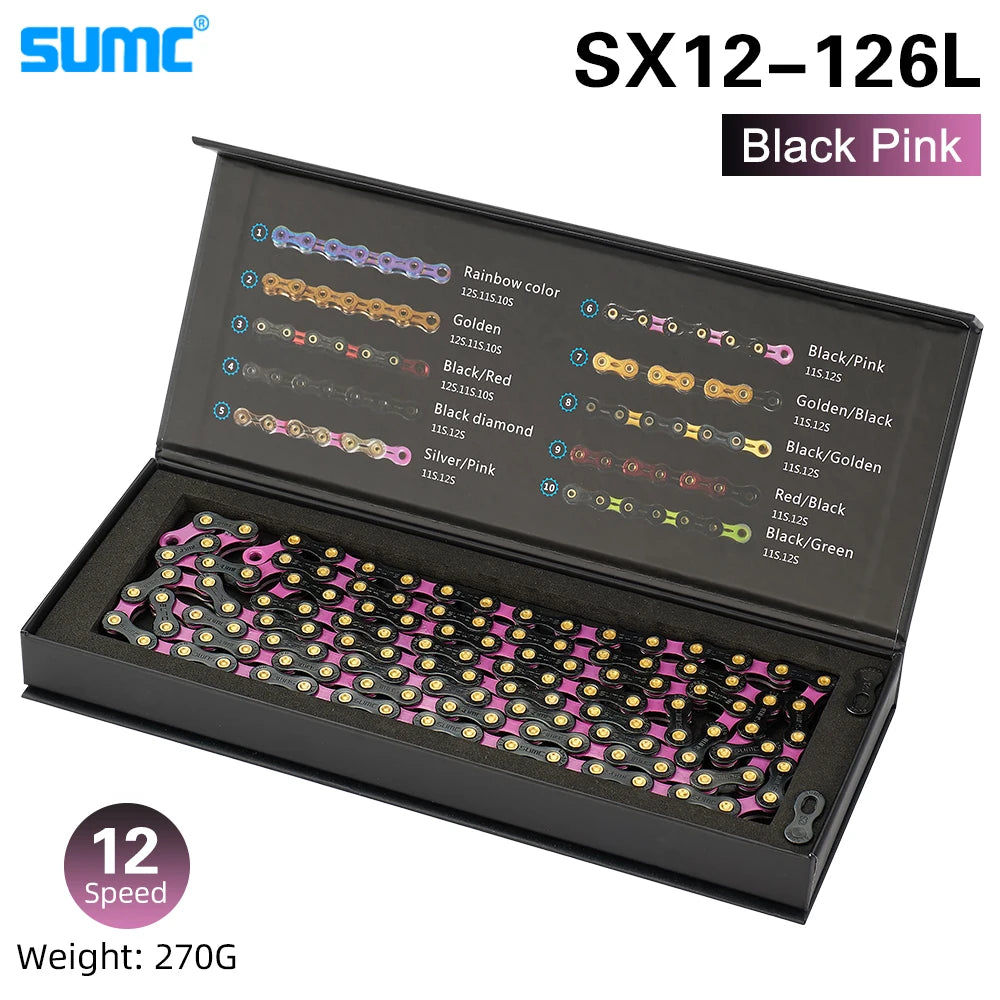 Bicycle Chain SUMC 12Speed Diamond Color Bike Chain MTB Mountain Road Bike UltraLight and Durable 12S Missing Link Chain 12V