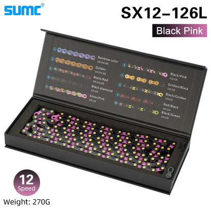 Bicycle Chain SUMC 12Speed Diamond Color Bike Chain MTB Mountain Road Bike UltraLight and Durable 12S Missing Link Chain 12V