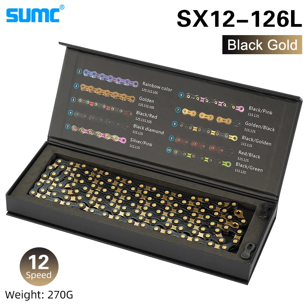 Bicycle Chain SUMC 12Speed Diamond Color Bike Chain MTB Mountain Road Bike UltraLight and Durable 12S Missing Link Chain 12V