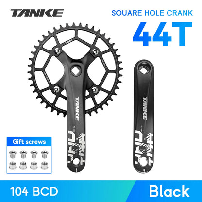 TANKE Bicycle Crank Square Hole Sprocket 104BCD 170mm Red Black Crank Round 32/34/36/38/40/42/44T Narrow Chainrings MTB Crankset