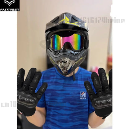 Motorcycle Helmet Off-road Racing Helmet All-season Men's and Women's Mountain Bike Helmet with Glasses,face Mask,and Gloves