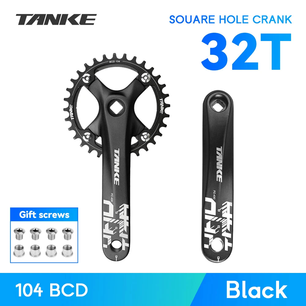 TANKE Bicycle Crank Square Hole Sprocket 104BCD 170mm Red Black Crank Round 32/34/36/38/40/42/44T Narrow Chainrings MTB Crankset