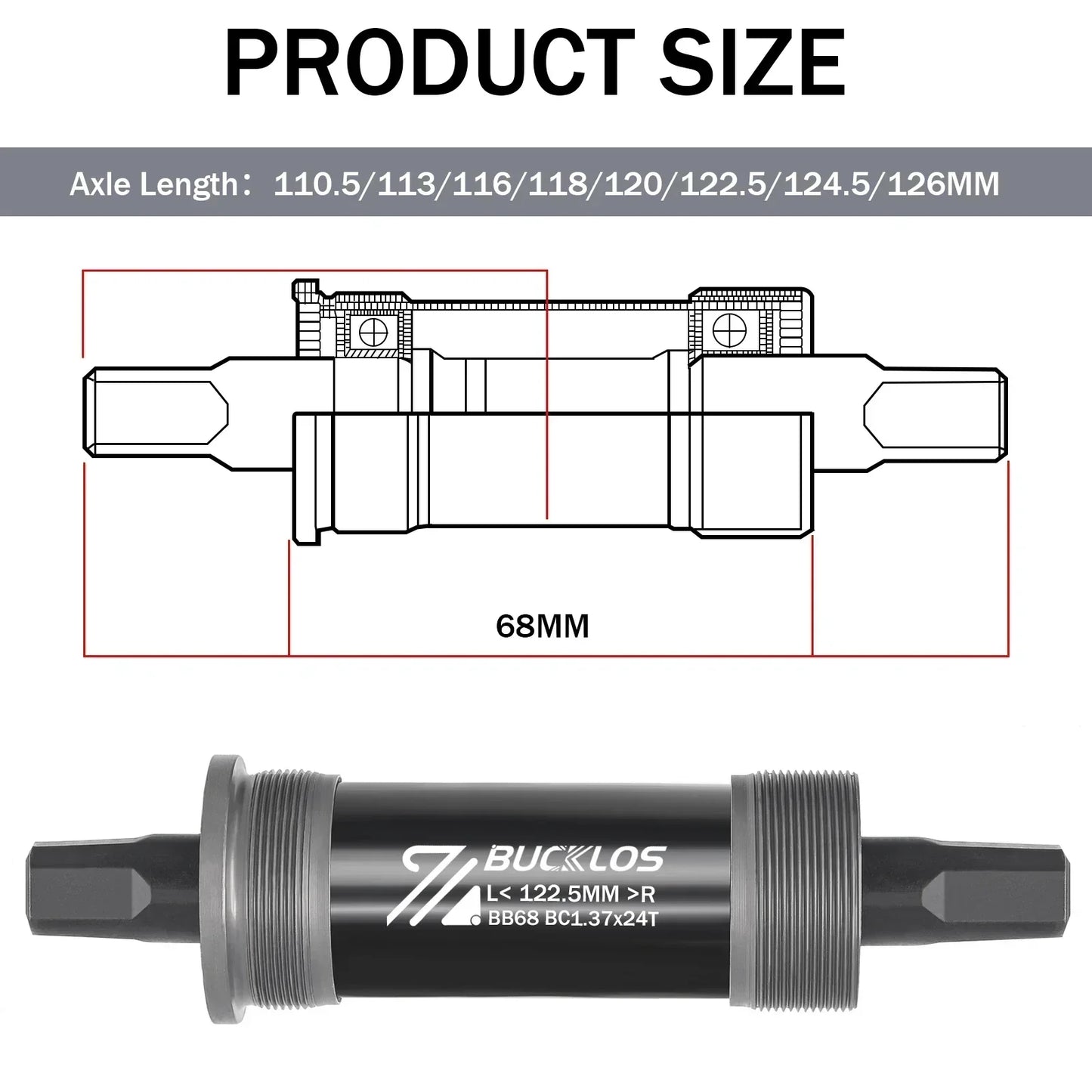 BUCKLOS Bike Bottom Bracket Square Hole Road Mountain Bike E-Bike Crank BB BB68 BB80 BB90 BB100 BB110 BB120 MTB Crankset Parts