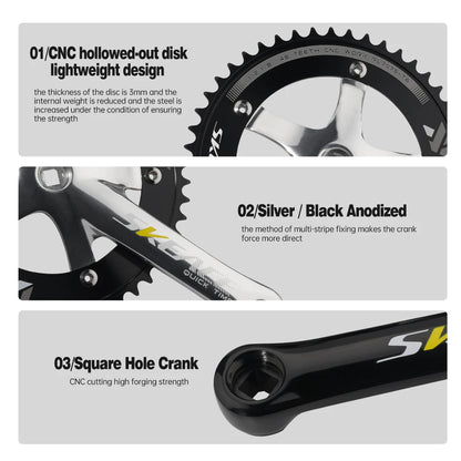 SKEACE 48T Bicycle Crankset Fixed Gear Chain Wheel BCD 144mm Spindle 110mm Racing Bike Crank Single Speed Chainring BMX Part