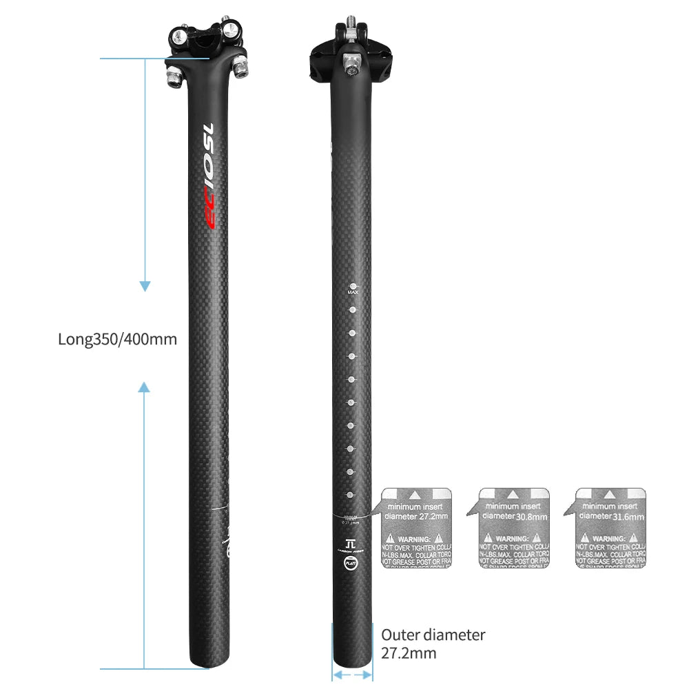 Matte Bicycle Seatpost Carbon 27.2/30.8/31.6*350/400mm Mountain Road Bike Seat Post 3K Carbon Seat Tube Bicycle Parts