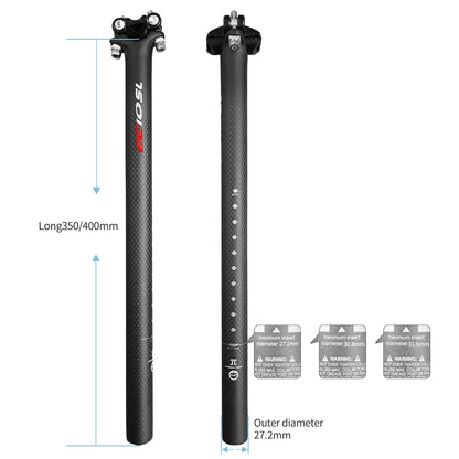 Matte Bicycle Seatpost Carbon 27.2/30.8/31.6*350/400mm Mountain Road Bike Seat Post 3K Carbon Seat Tube Bicycle Parts