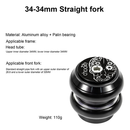 Chooee 1-1/8" Threadless Bicycle Headset - 28.6*34*30mm for MTB Road BMX Folding Bike Straight Fork Steering Column