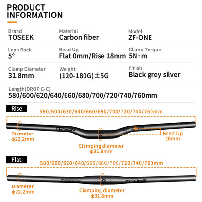 TOSEEK ZF-ONE Full Carbon Fiber Bike MTB Handlebar 31.8mm